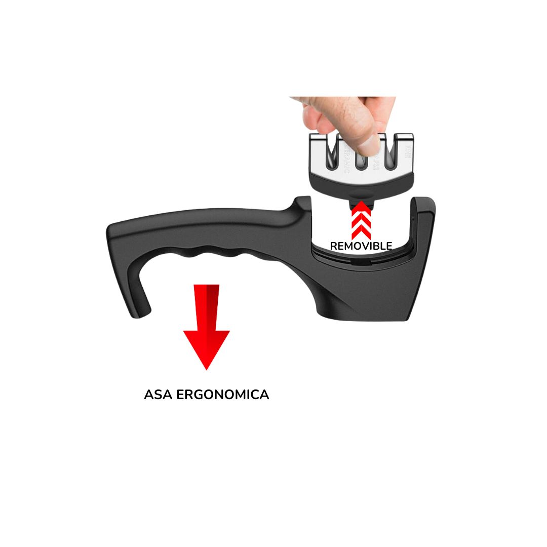 Afilador de cuchillos de cocina, 3 medidas, afilador manual con ranuras Acero Inoxidable Cuchillas de Restauración con Base Antideslizante/Mango Ergonómico para Cualquier Tipo de Cuchillos.