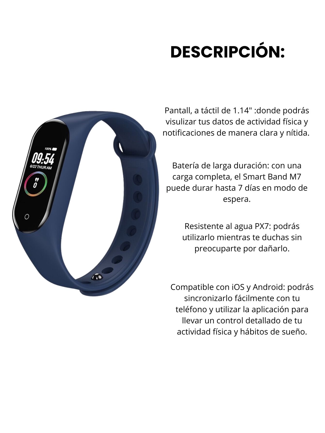 Reloj Deportivo  Smartband M7 Pulsera Bluetooth Funciones, Notificacion Unisex Color Azul.
