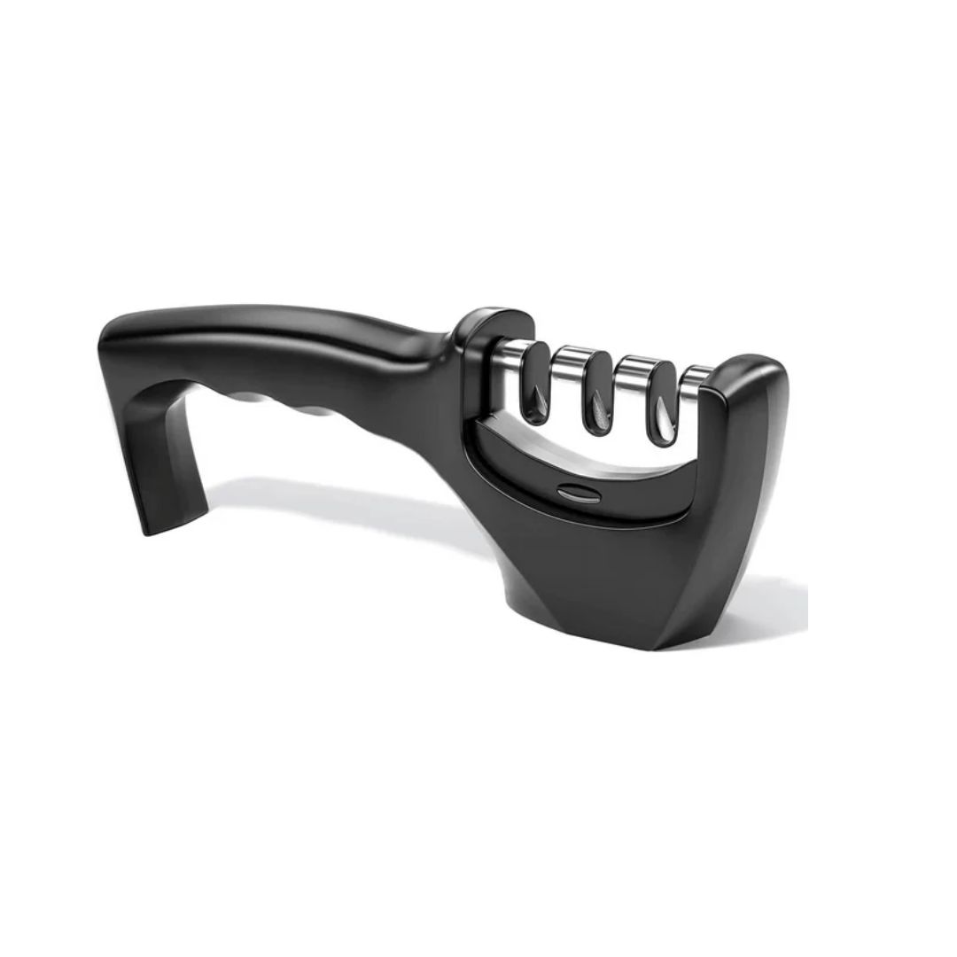 Afilador de cuchillos de cocina, 3 medidas, afilador manual con ranuras Acero Inoxidable Cuchillas de Restauración con Base Antideslizante/Mango Ergonómico para Cualquier Tipo de Cuchillos.