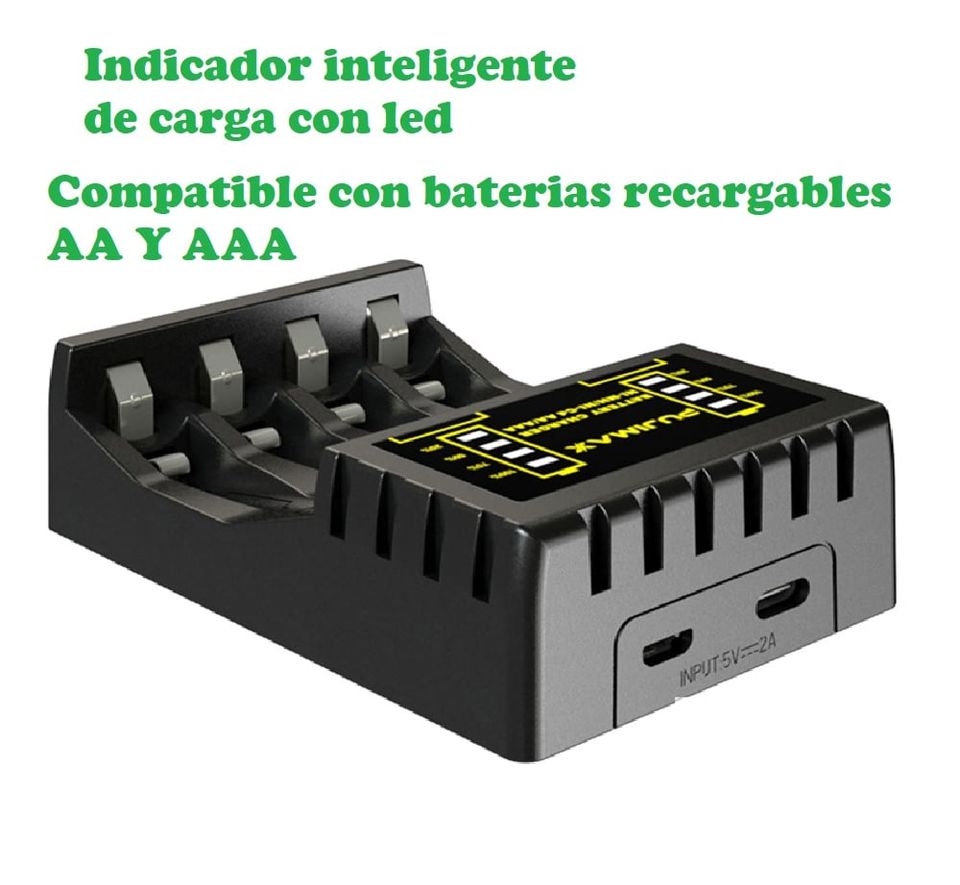 Cargado baterias AA AAA recargables negro pantalla led indicador USB Micro USB Tipo C LCD cable