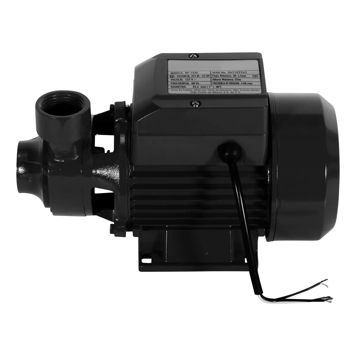 Bomba De Agua Periférica 1/2 Hp Bp-1220 Frecuencia 127v/160Hdz