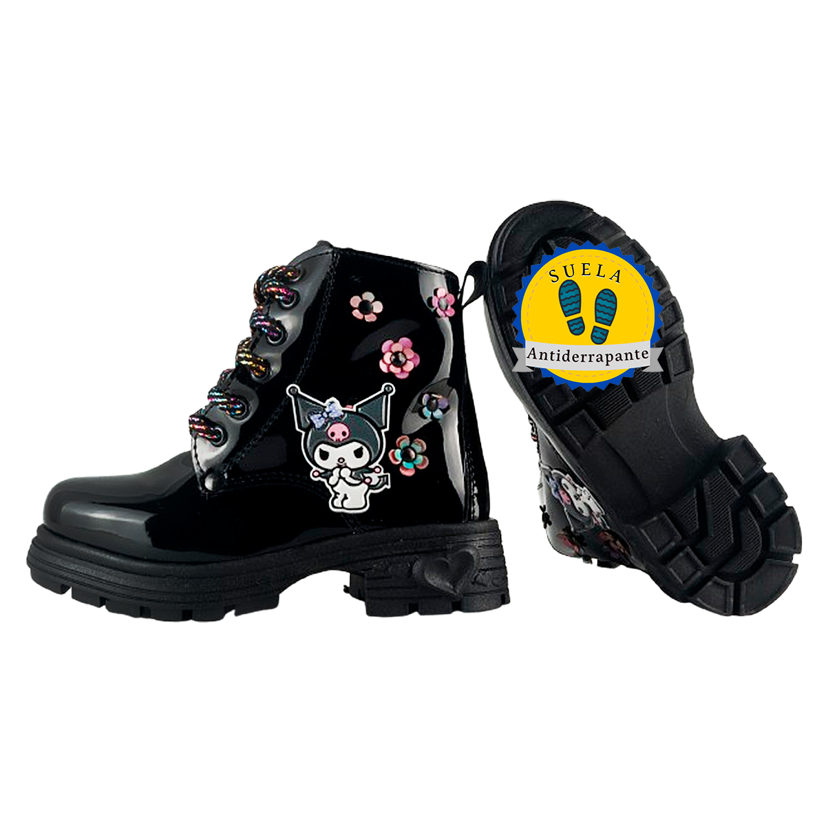 Botas Niña Kuromi Cómodas Charol Negro Casual 14492-cnk.