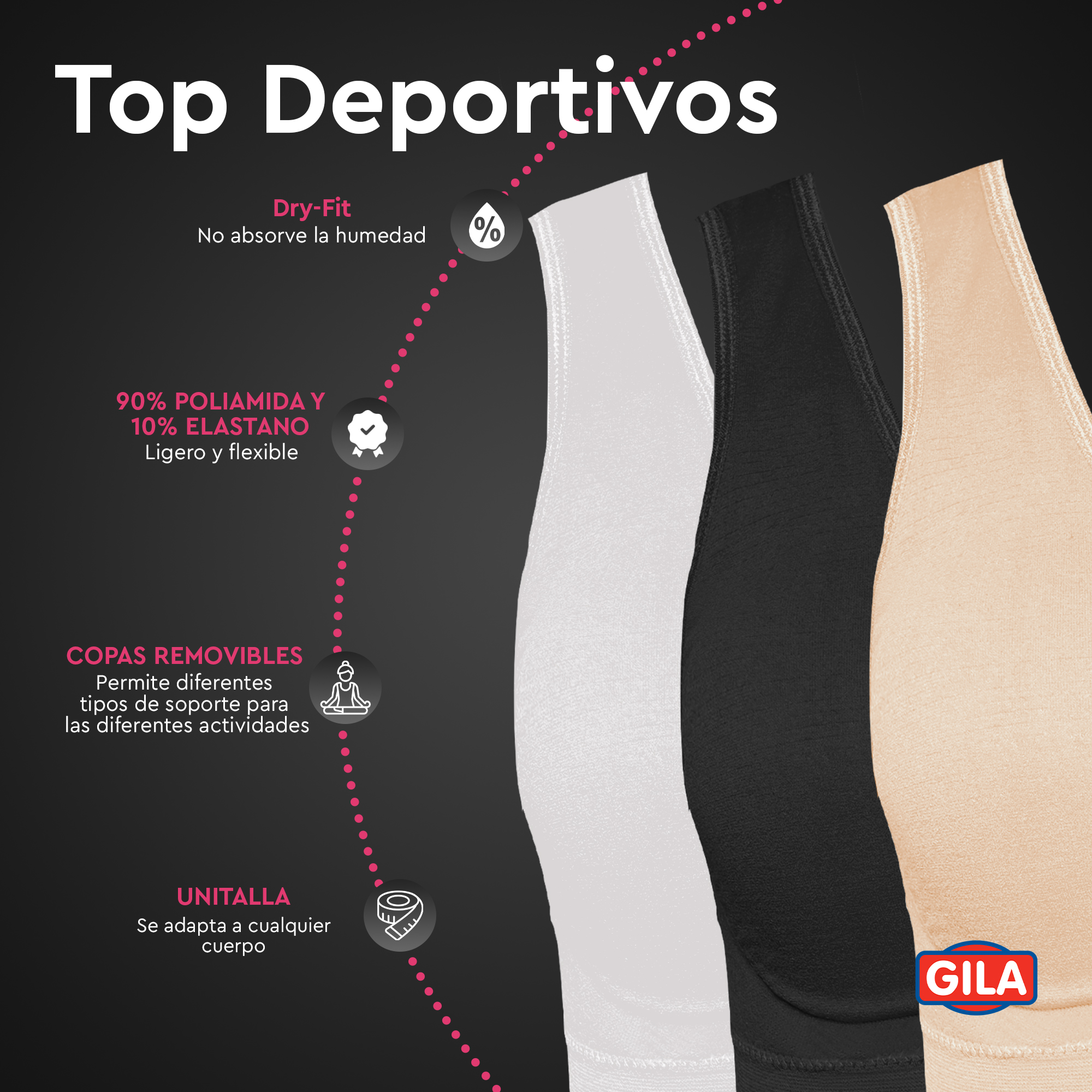 Top Deportivo para Mujer | Brasier para ejercicio de Dama | Paquete de 3 Tops colores Beige, Blanco y Negro