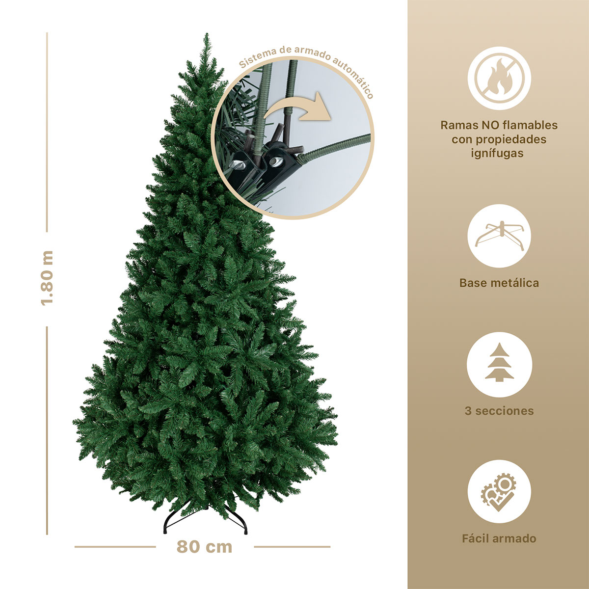 Árbol de Navidad Pino Navideño de 1.8m 1000 Ramas - Verde para ESQUIMAL