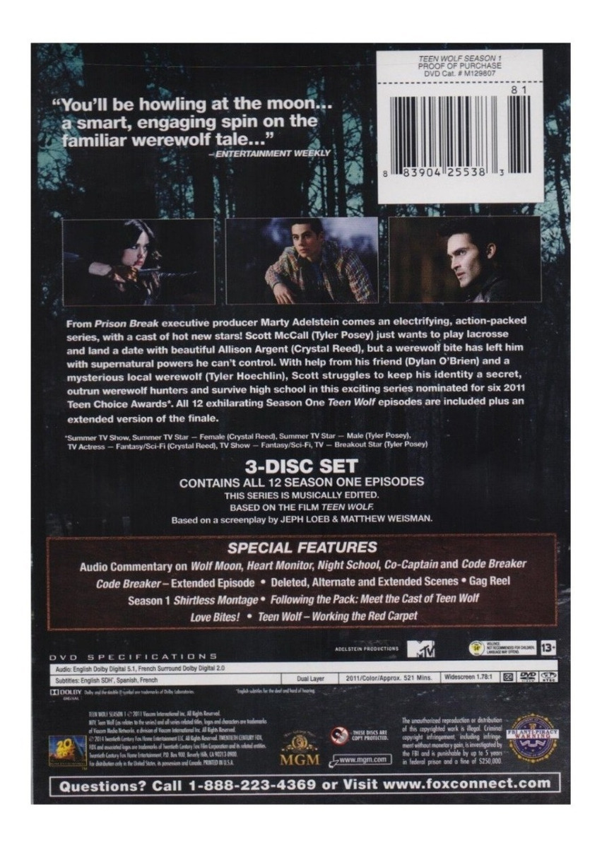 Teen Wolf Primera Temporada 1 Uno Dvd