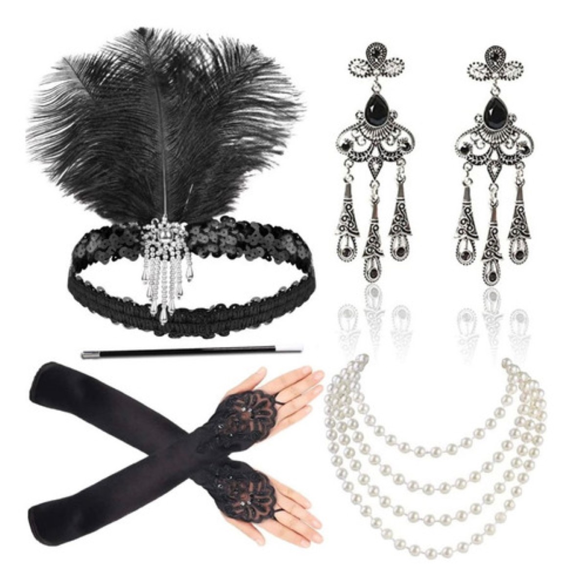 Accesorios Gatsby Chicago Disfraz Vintage Epoca 1920s NEGRO