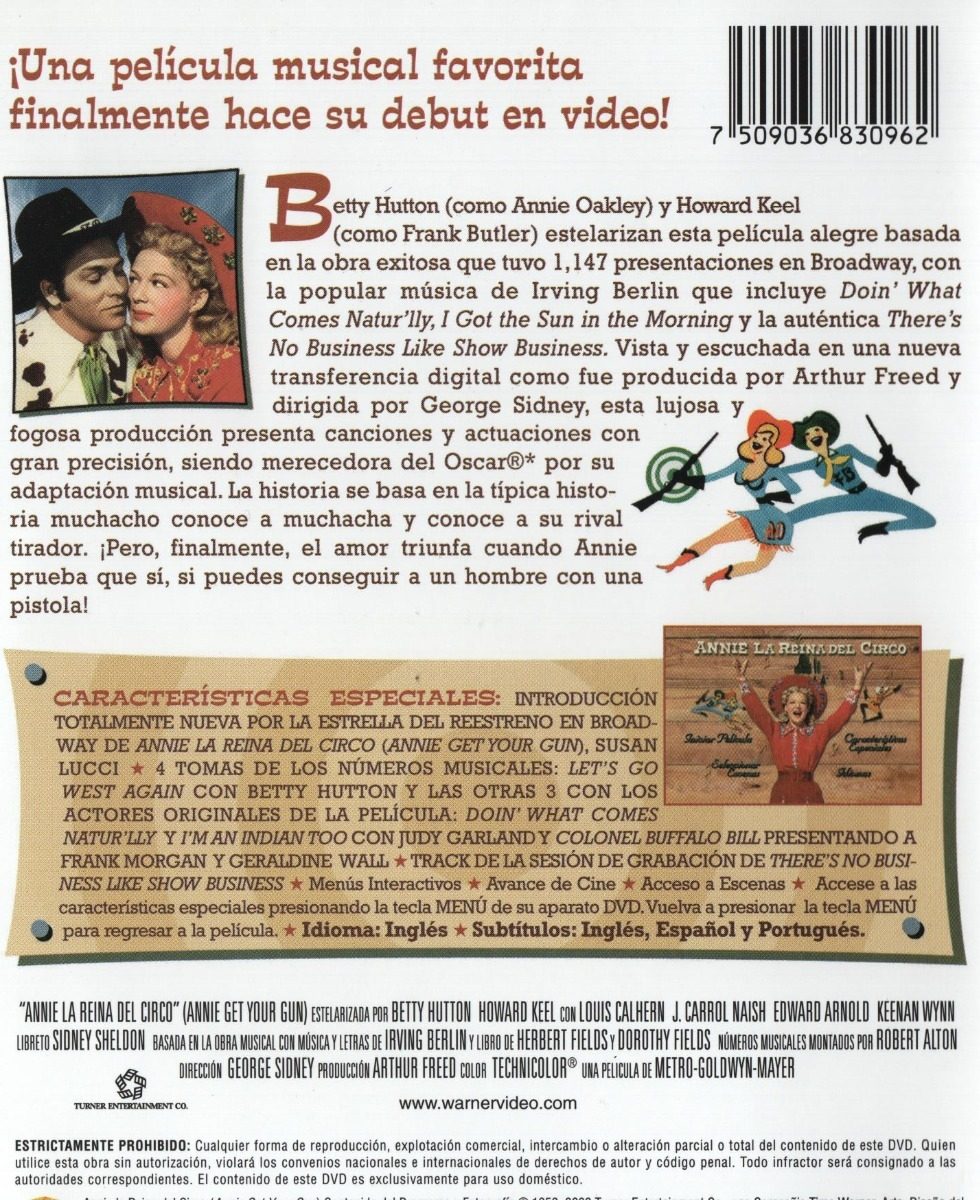 Annie Reina Del Circo Betty Hutton Pelicula Dvd