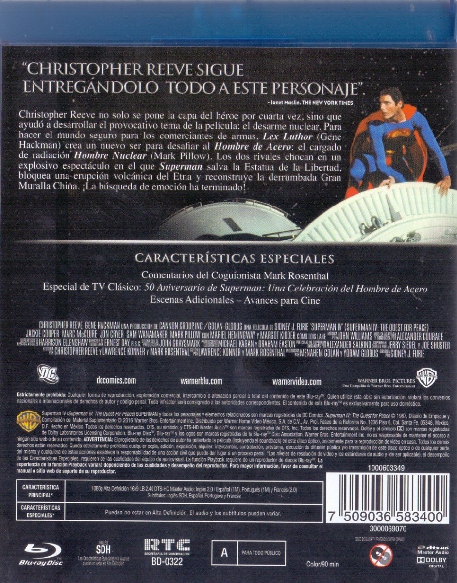 Superman 4 Iv Cuatro 1987 Christopher Reeve Pelicula Blu-ray