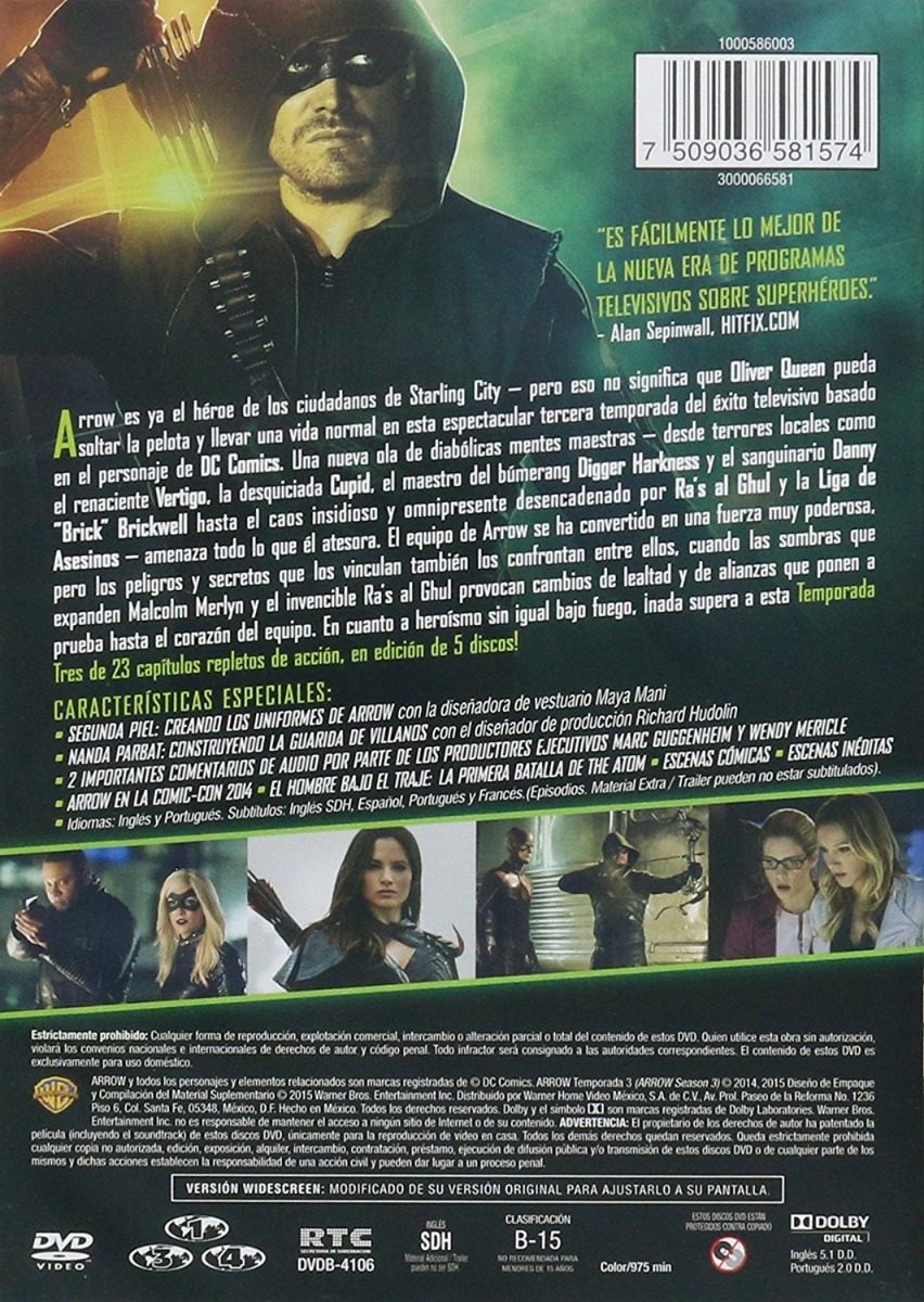 Arrow Tercera Temporada 3 Tres Dvd