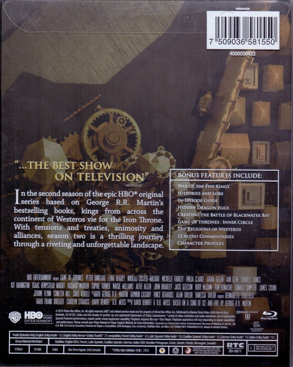Game Of Thrones Juego Tronos Temporada 2 Steelbook Blu-ray.