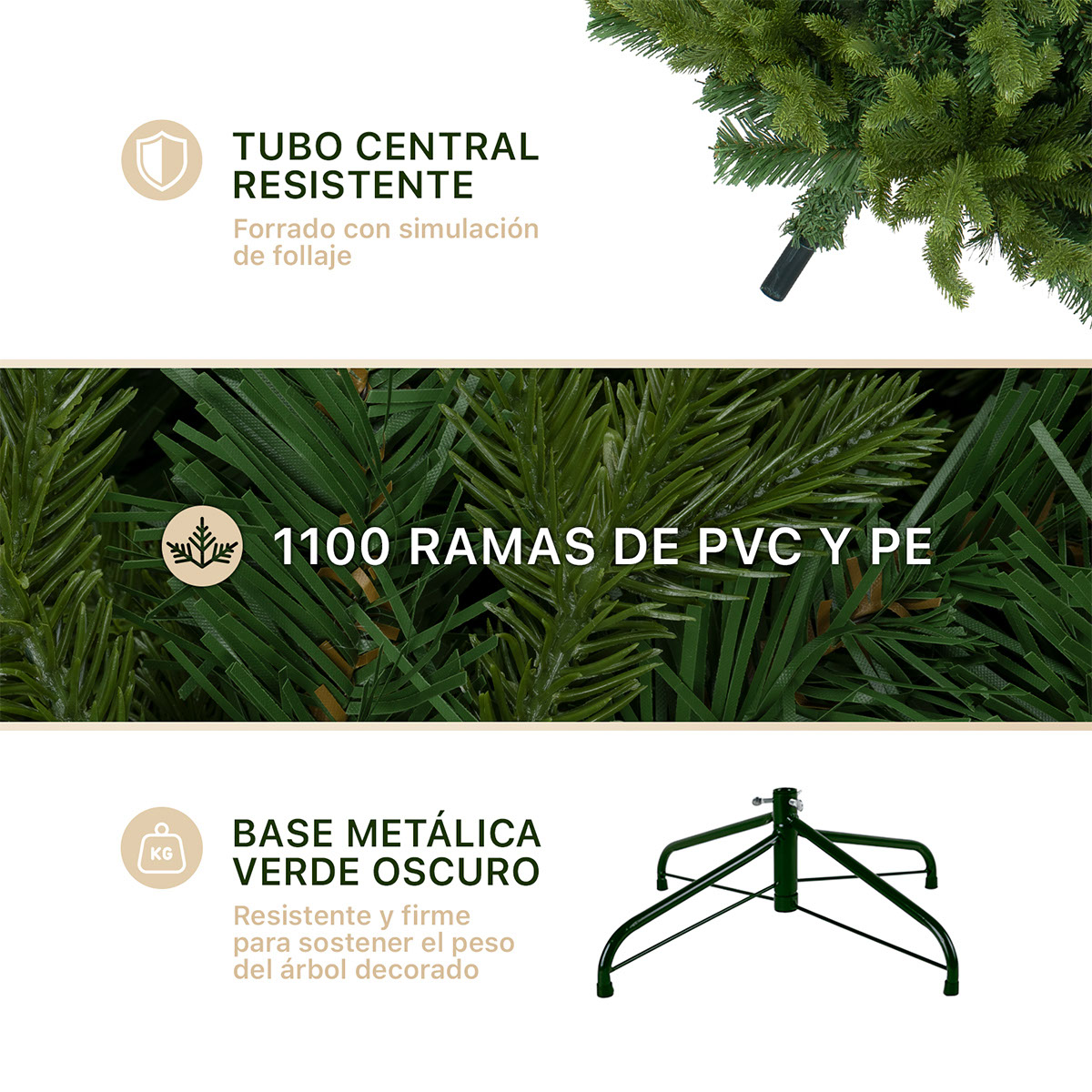 Árbol de Navidad Pino Navideño de 1.8m 1100 Ramas - Verde Olivo Para ESQUIMAL