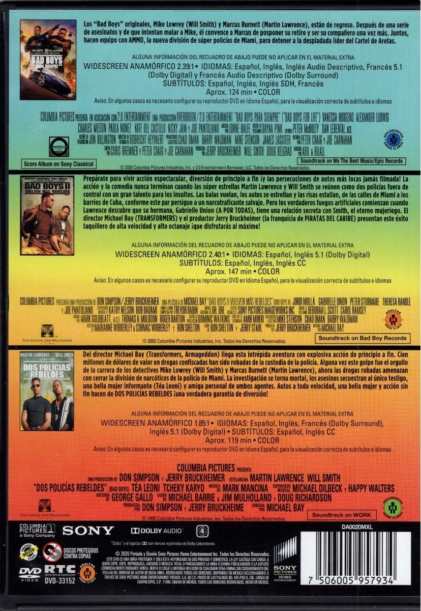 Bad Boys 1 2 3 Coleccion Will Smith Boxset Peliculas Dvd