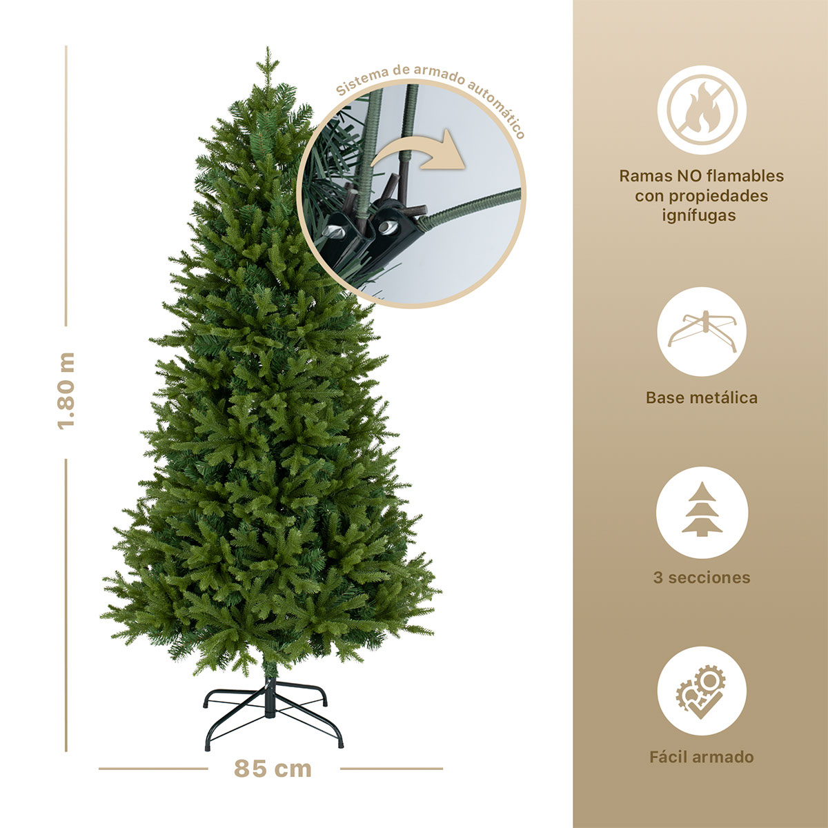 Árbol de Navidad Pino Navideño de 1.8m 1100 Ramas - Verde Olivo Para ESQUIMAL