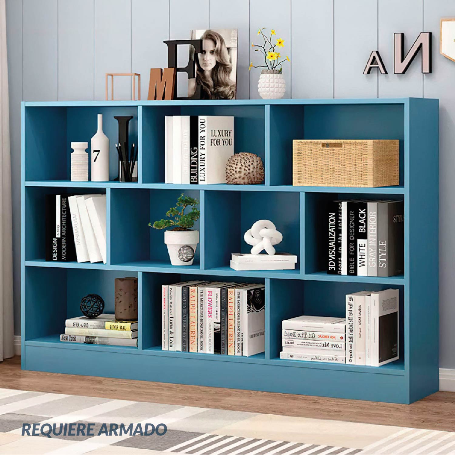 Ilios Innova Organizador de 10 Cubos, librero para Sala, Estancia, Oficina o estudio Estante Multifuncional Elegante librero minimalista. 