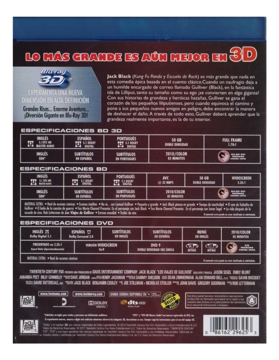 Los Viajes De Gulliver Pelicula Blu-ray 3d + Blu-ray + Dvd