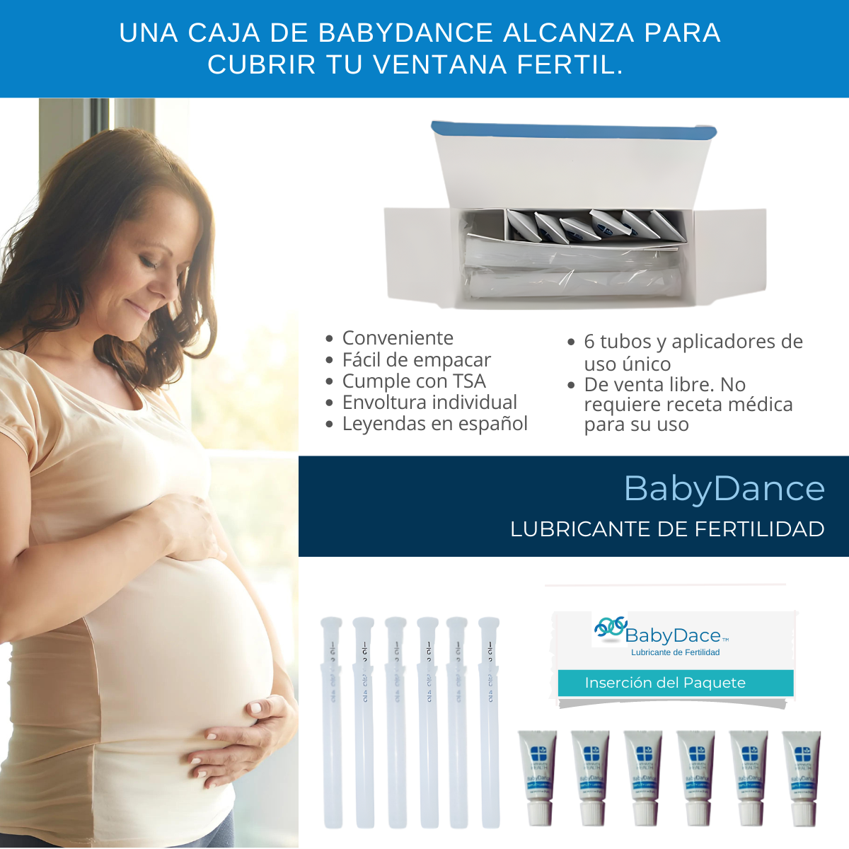 BabyDance Lubricante de Fertilidad. Único gel vaginal, SIN PARABENOS que estimula la fertilidad de ambos cuando buscan embarazo.
