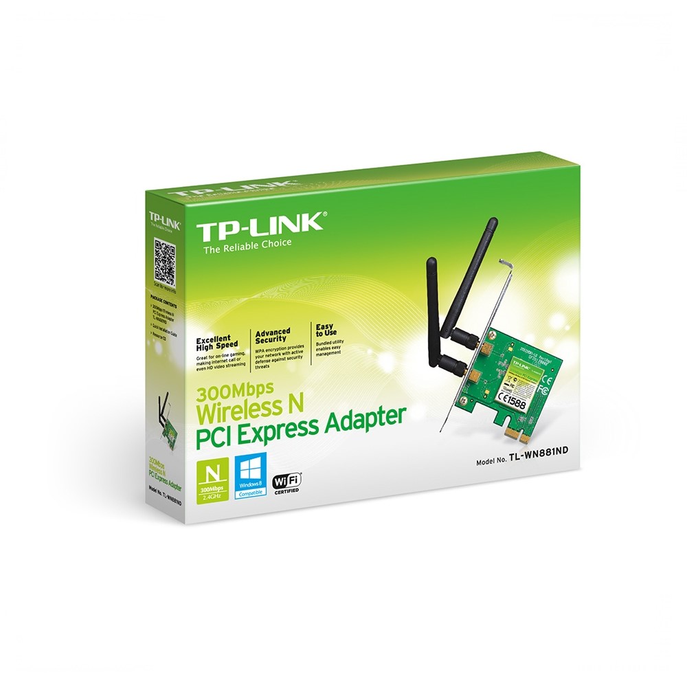 TP-Link Tarjeta de Red TL-WN881ND V1, Inalámbrico, 300 Mbit/s, PCI Express, WLAN, con Antena de 2dBi. 