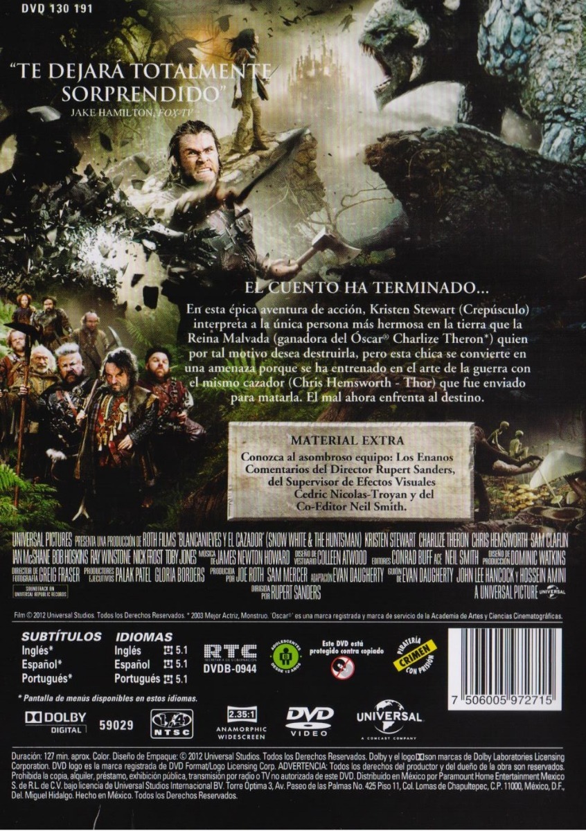 Blanca Nieves Y El Cazador Snow White Huntsman Pelicula Dvd