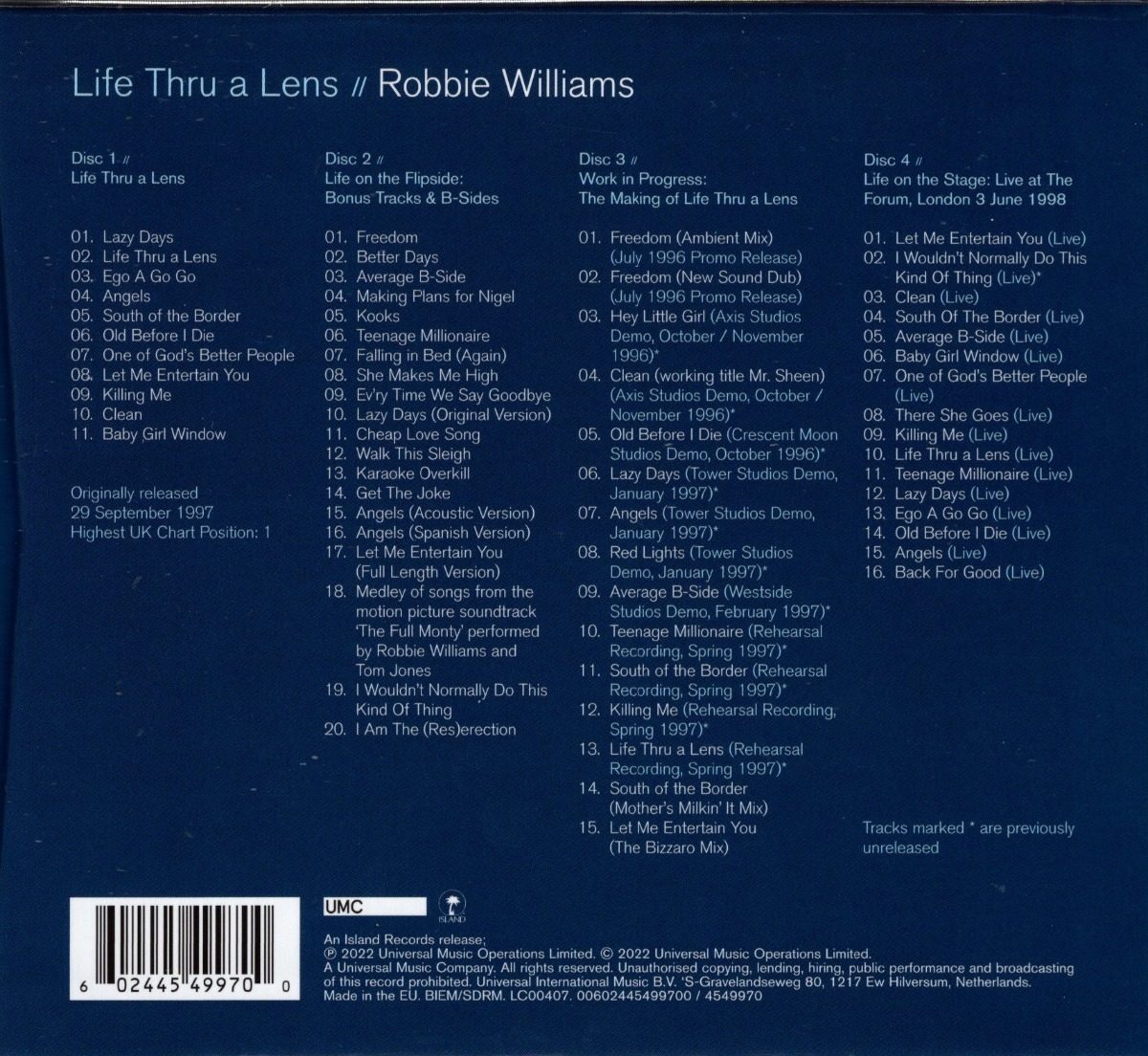 Robbie Williams Life Thru A Lens Deluxe Box 4 Discos Cd