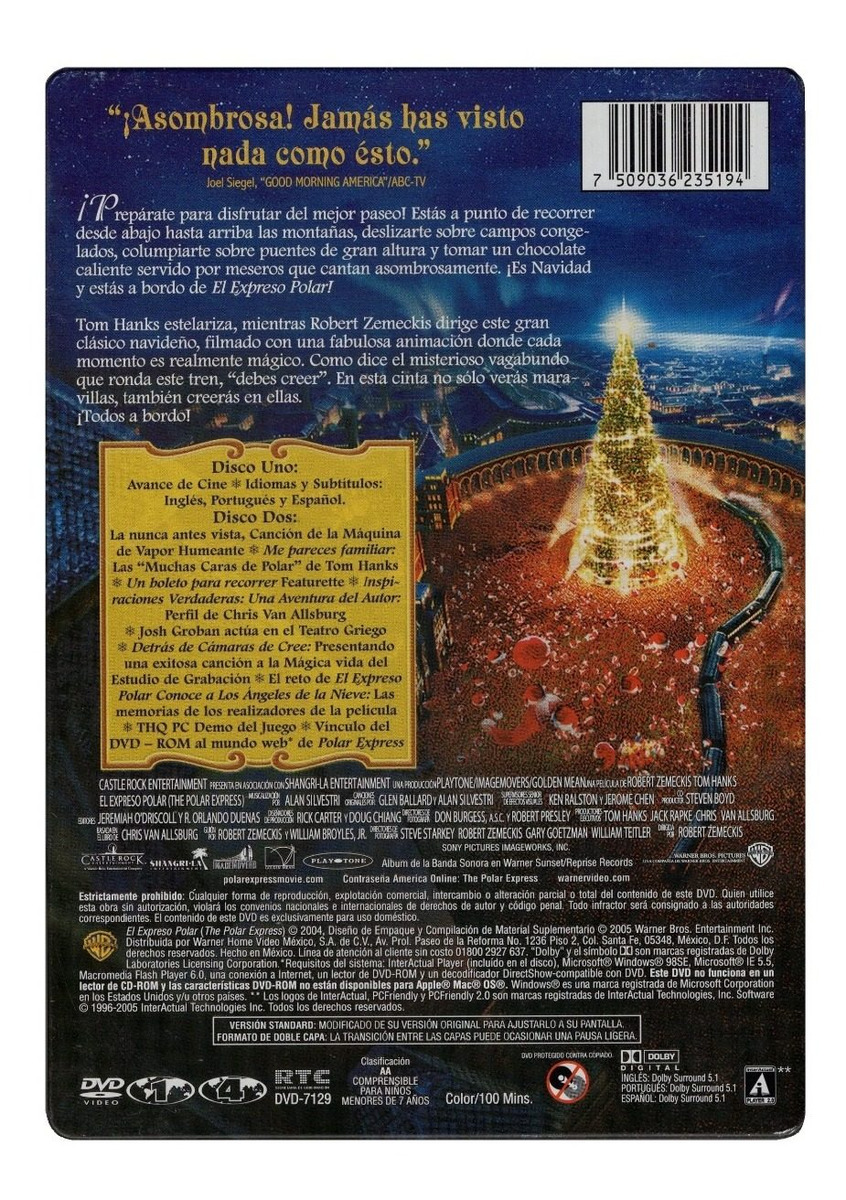 El Expreso Polar Tom Hanks Steelbook Pelicula Dvd
