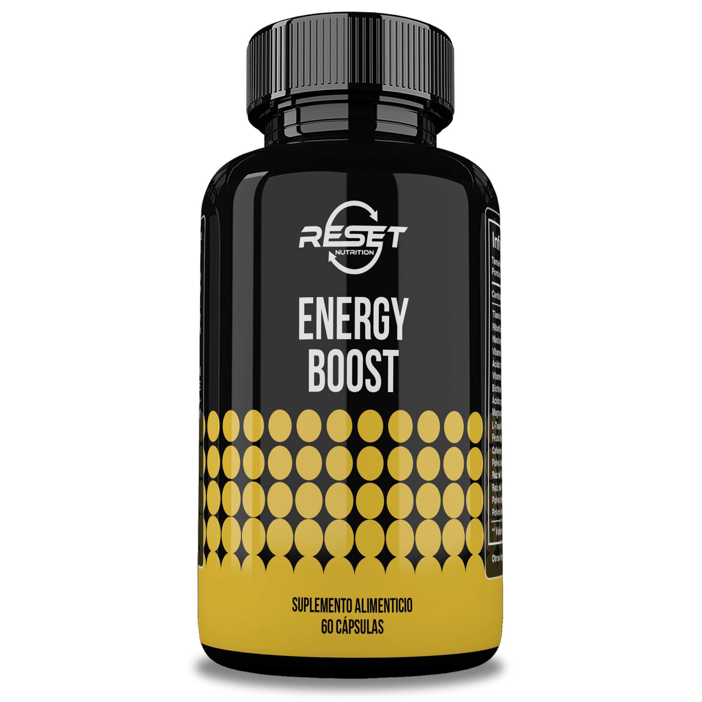 Energy Boost | Suplemento Energético con Cafeína y Acai | Sin Gluten Vegetariano Sin GMO | Con Vitaminas | 60 Capsulas | Hecho en USA | Reset Nutrition