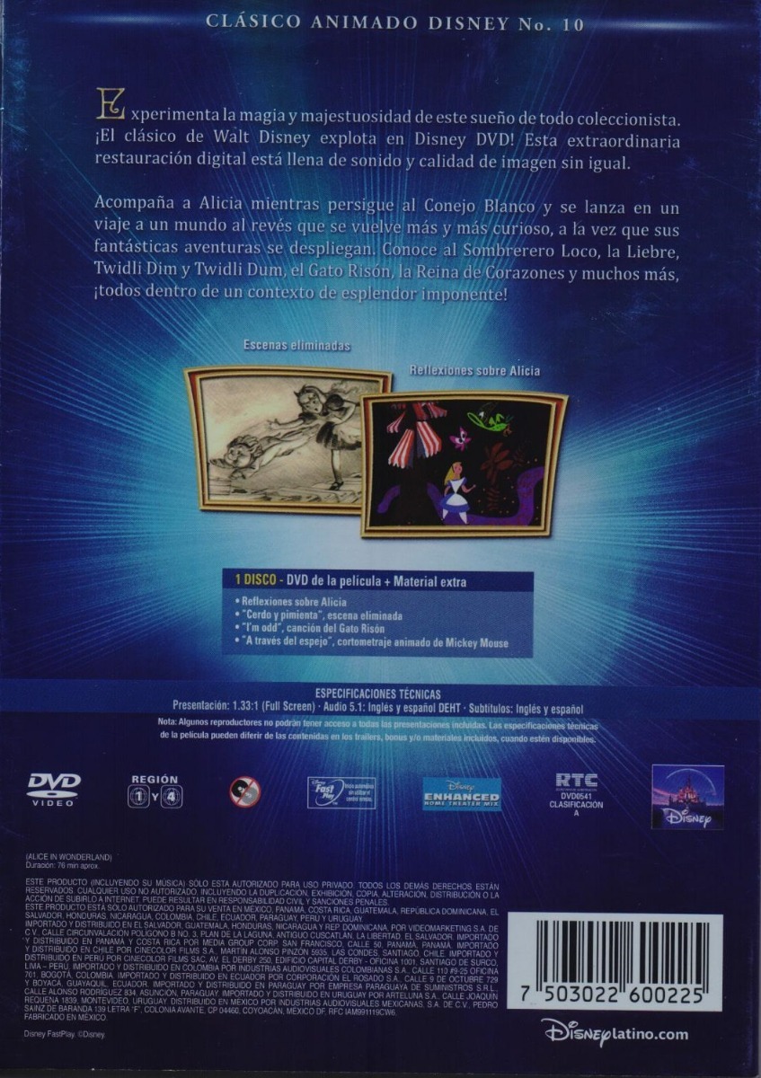 Alicia En El Pais De Las Maravillas Disney Clasicos 10 Dvd.