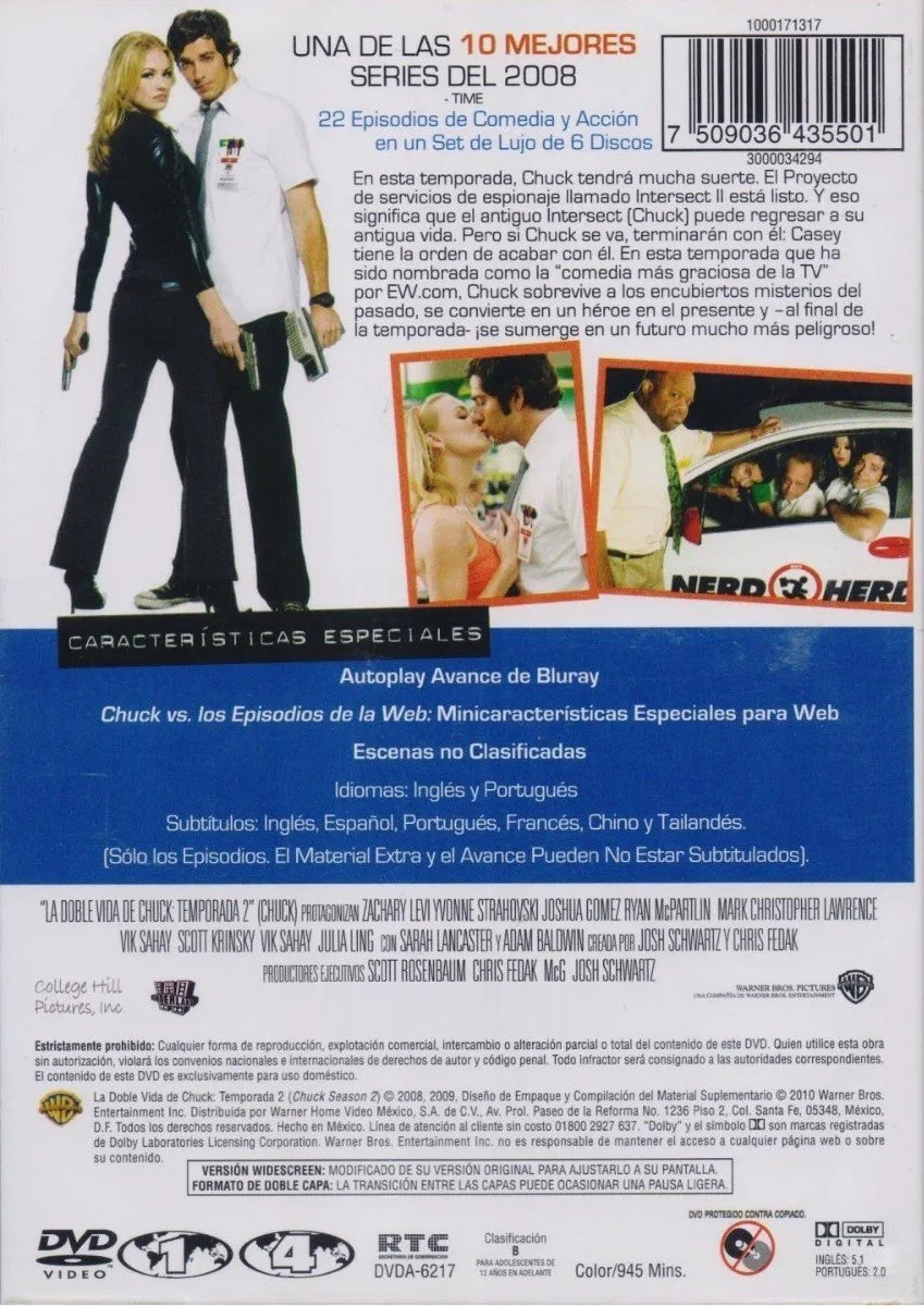 La Doble Vida De Chuck Segunda Temporada 2 Dos Dvd