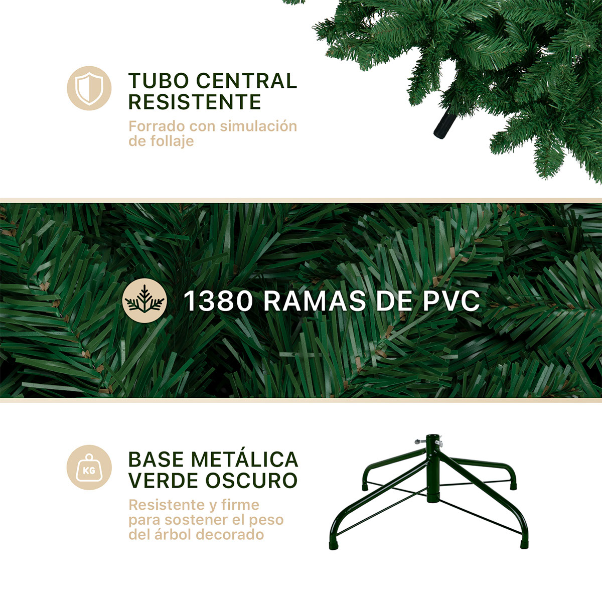 Árbol de Navidad Pino Navideño de 2.2m 1380 Ramas - Verde para ESQUIMAL.