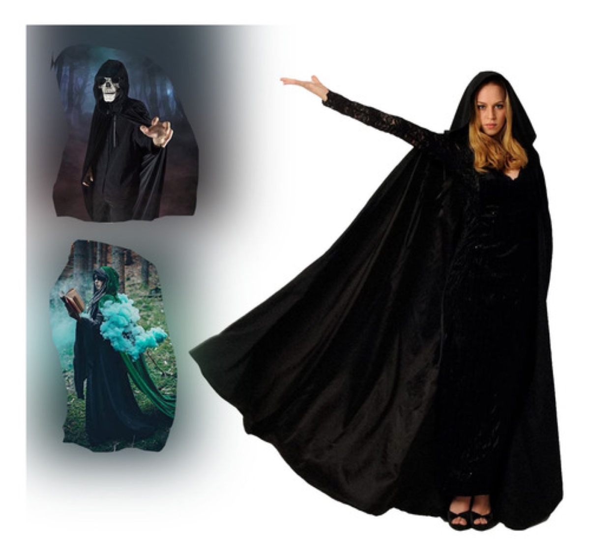 Disfraz Cosplay Capa Con Capucha Capa De Halloween 170 Cm NEGRO