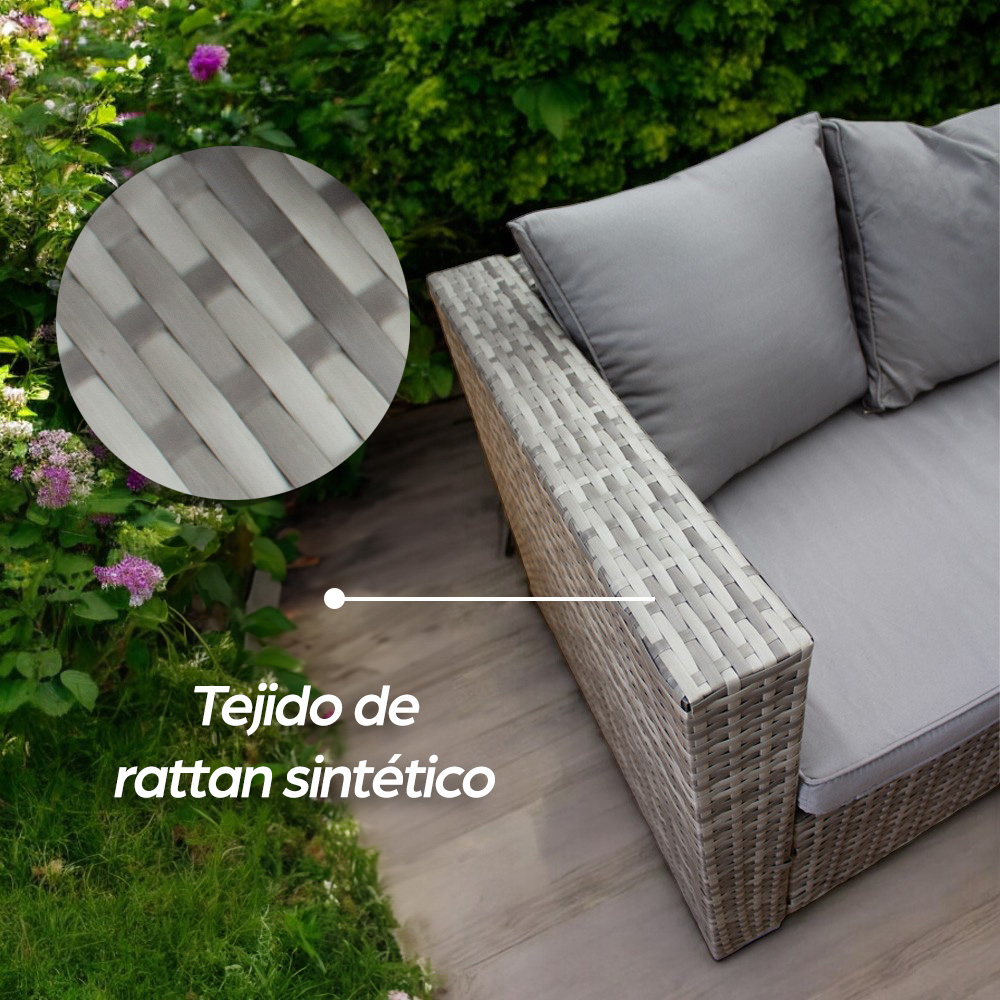 Ilios Innova Juego de Sala para jardín esquinera 6 Piezas Mesa de Centro de Cristal Templado Sofás de Mimbre sintético acojinados