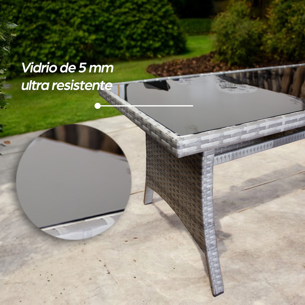 Ilios Innova Juego de Sala para jardín esquinera 6 Piezas Mesa de Centro de Cristal Templado Sofás de Mimbre sintético acojinados