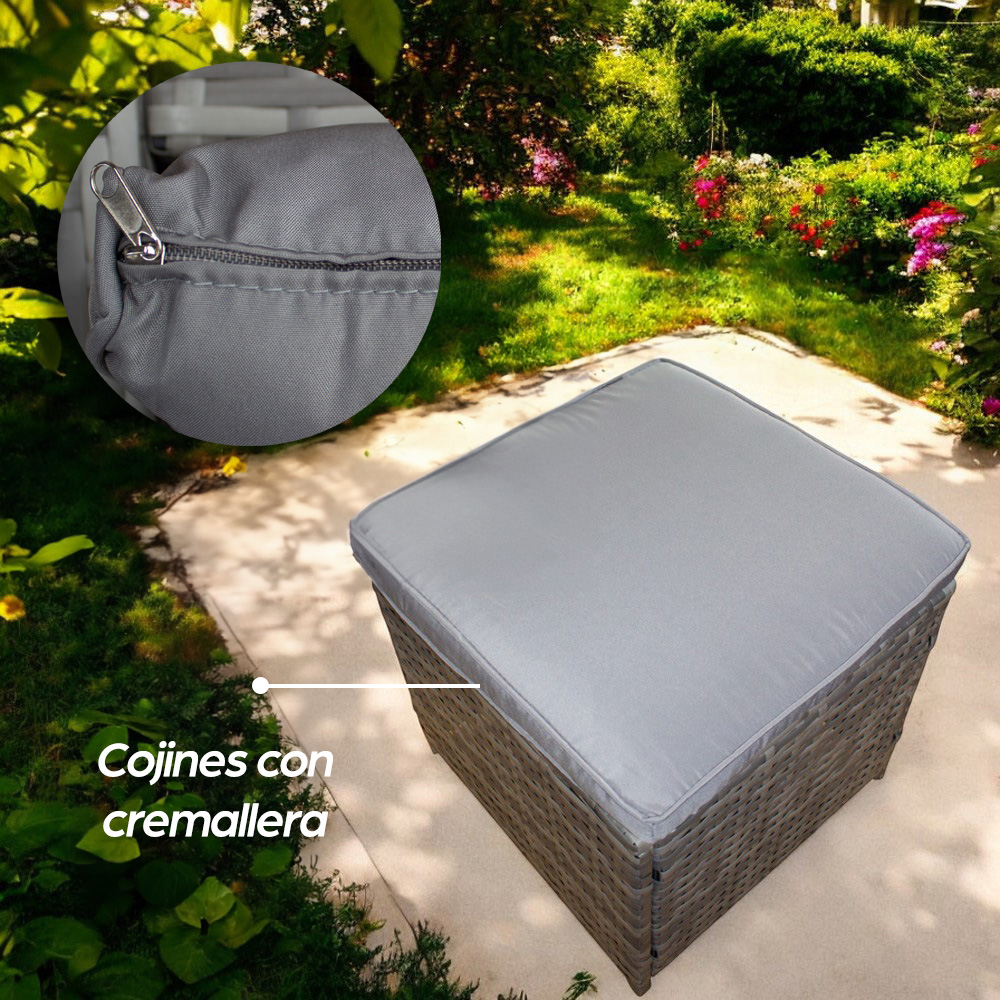 Ilios Innova Juego de Sala para jardín esquinera 6 Piezas Mesa de Centro de Cristal Templado Sofás de Mimbre sintético acojinados