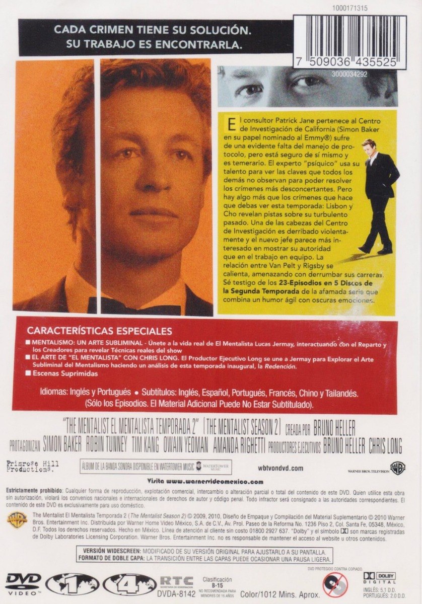El Mentalista The Mentalist Segunda Temporada 2 Dos Dvd