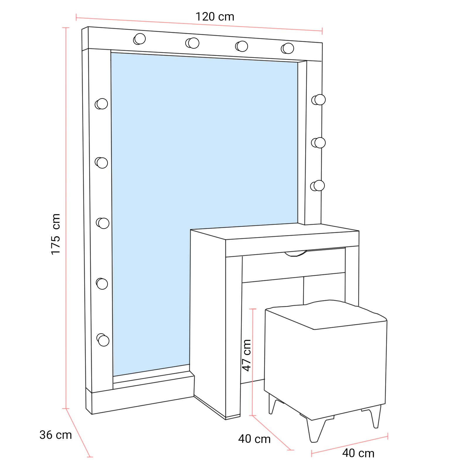 LUNA Y ESCRITORIO COLOR BLANCO  CON  TABURETE TRIXIE MOBELO - ENTREGA UNICAMENTE EN CDMX, QUERÉTARO, PACHUCA, TOLUCA Y SUS ÁREAS METROPOLITANAS
