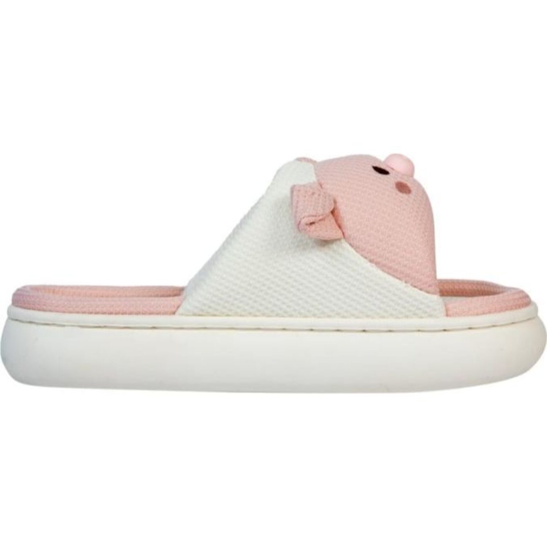 Pantufla para mujer, abierta, con rostro de puertquito, color blanco con rosa, marca Love to Lounge 1179779