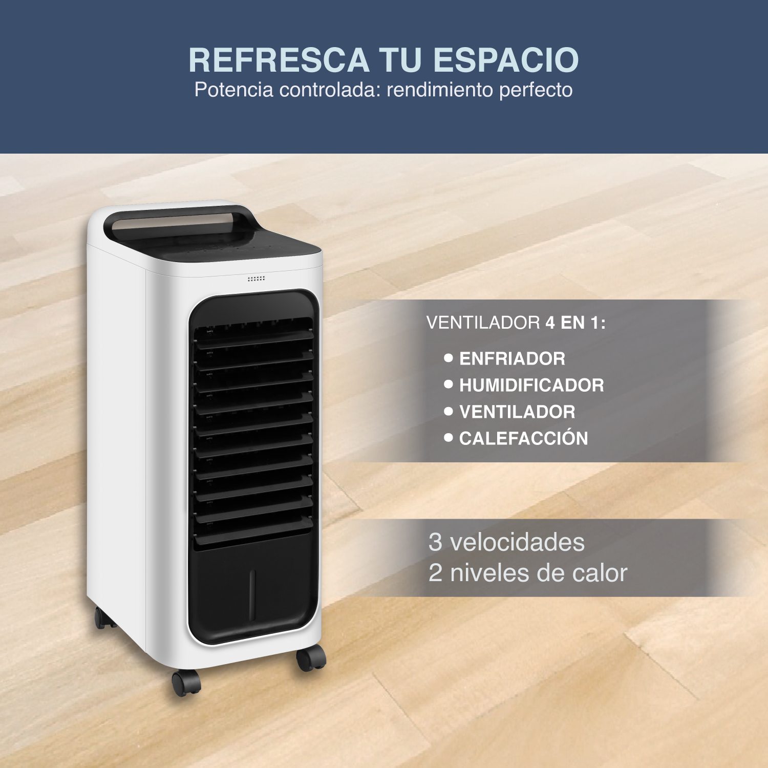 Ventilador Enfriador y Calefactor 4 en 1 Blanco 33 cm x 30.5 cm x 67.5 cm