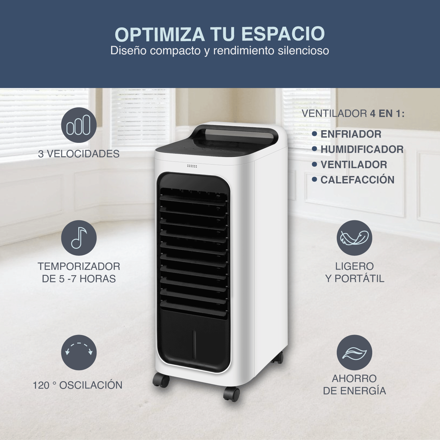 Ventilador Enfriador y Calefactor 4 en 1 Blanco 33 cm x 30.5 cm x 67.5 cm