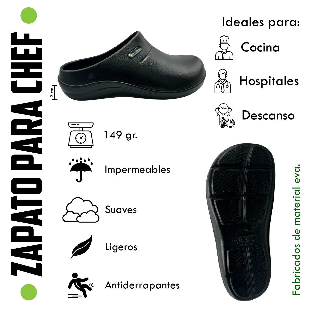 Zapato Zueco Medico Salud Cocina Antiderrapante Chef Mesero