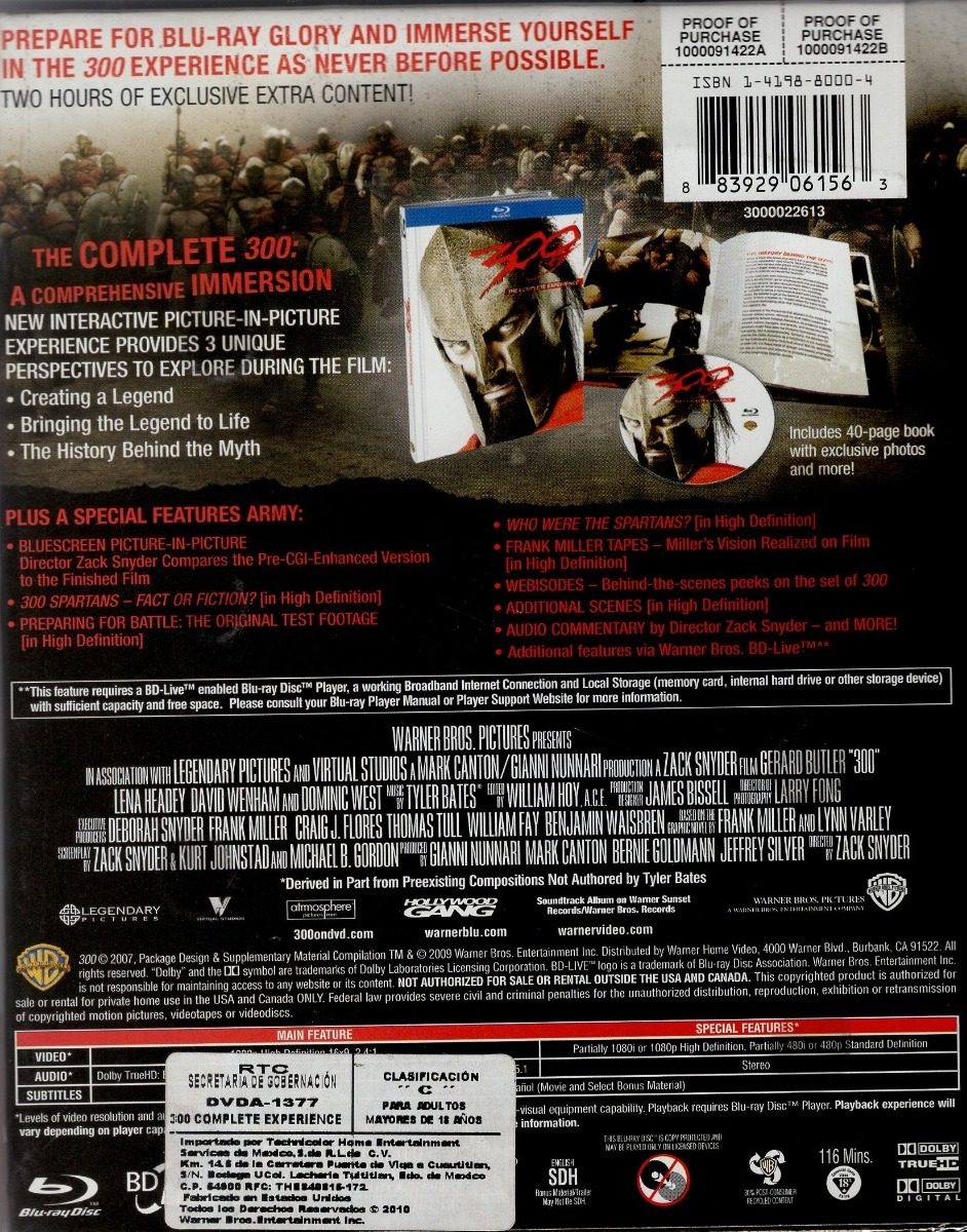 300 Gerard Butler Digibook Pelicula Blu-ray