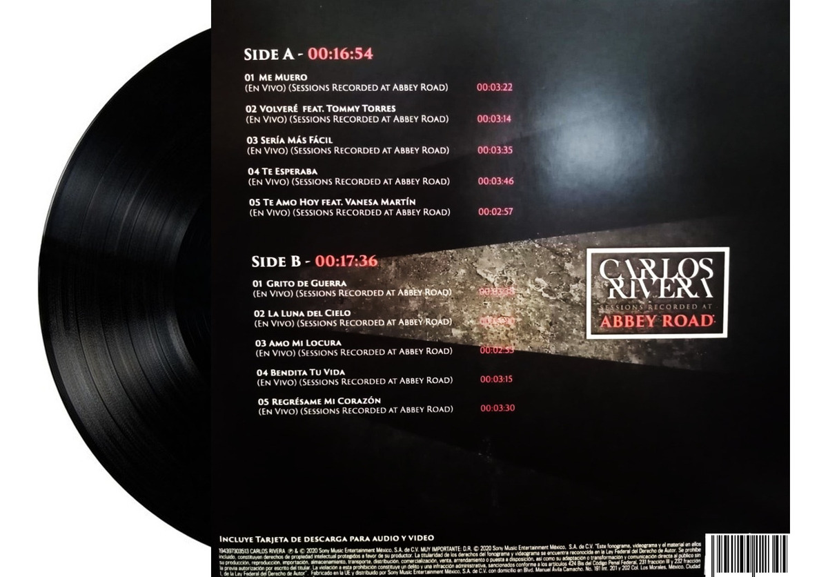 Carlos Rivera Sessions Recorded At Abbey Road - 1 Lp Vinyl