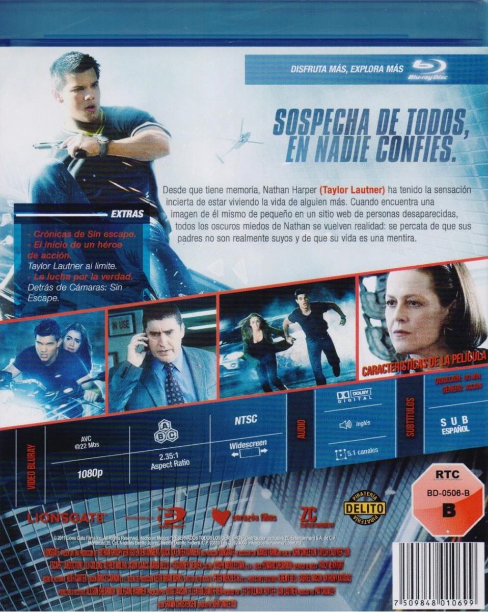 Sin Escape Abduction Taylor Lautner Pelicula Blu-ray.