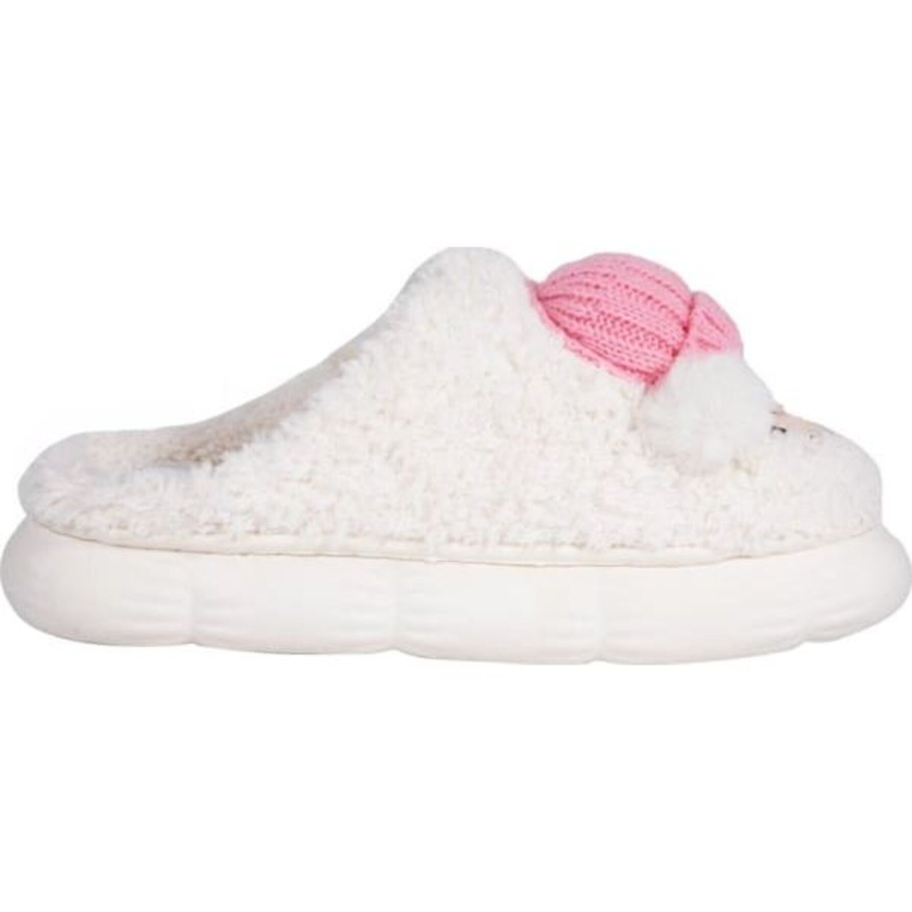 Pantufla para mujer estilo borrego, con estampado de niño, color blanco, marca Love to Lounge 1115718