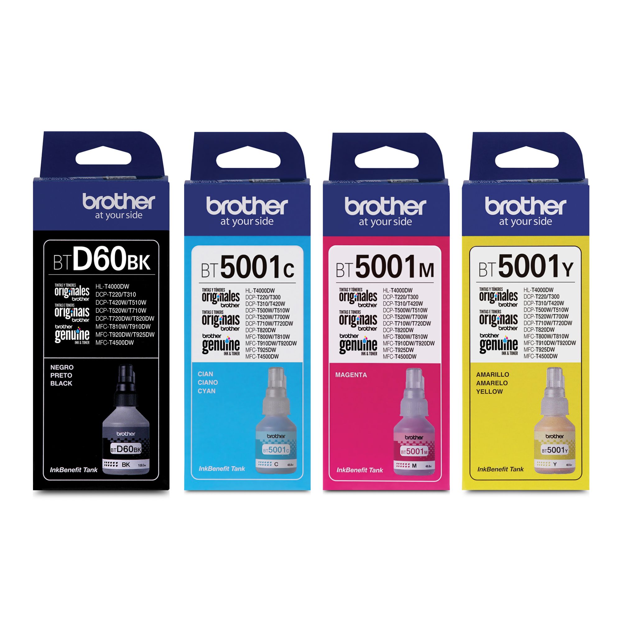 Kit de 4 Botellas de Tinta Brother BT5001 y BTD60BK