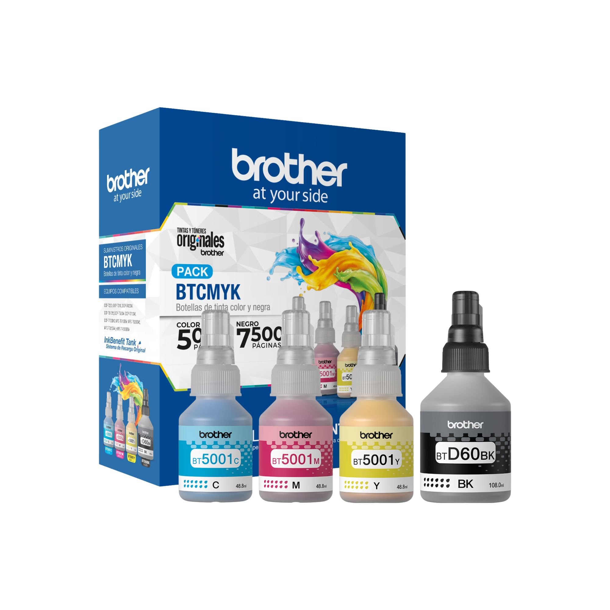 Kit de 4 Botellas de Tinta Brother BT5001 y BTD60BK