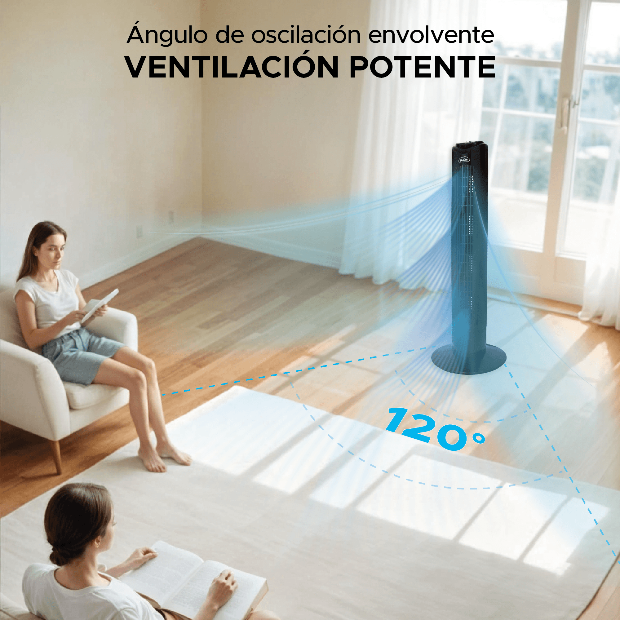 Ventilador Torre 83 CM Giratorio Control Remoto Negro