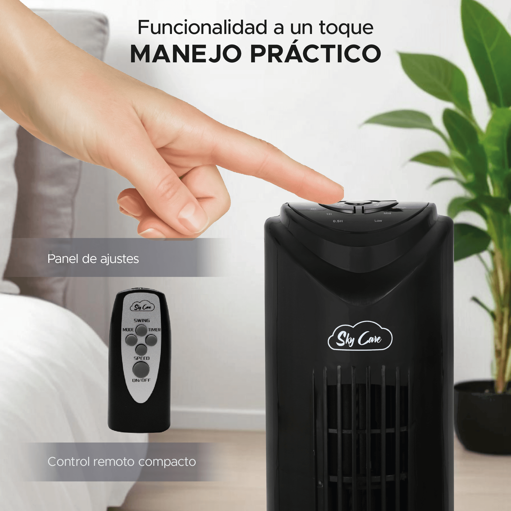 Ventilador Torre 83 CM Giratorio Control Remoto Negro