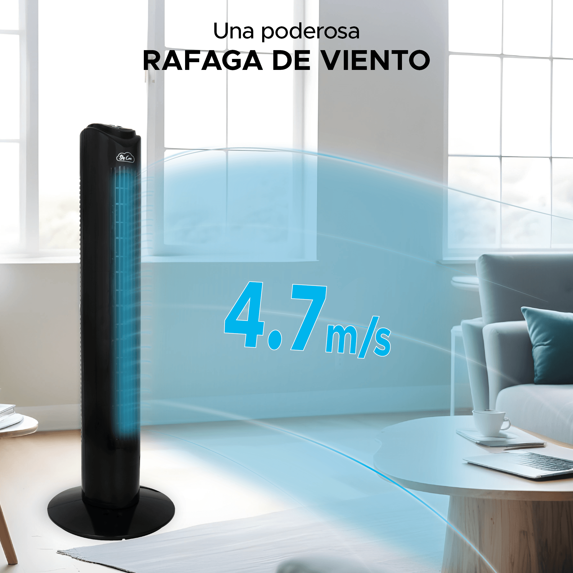 Ventilador Torre 83 CM Giratorio Control Remoto Negro