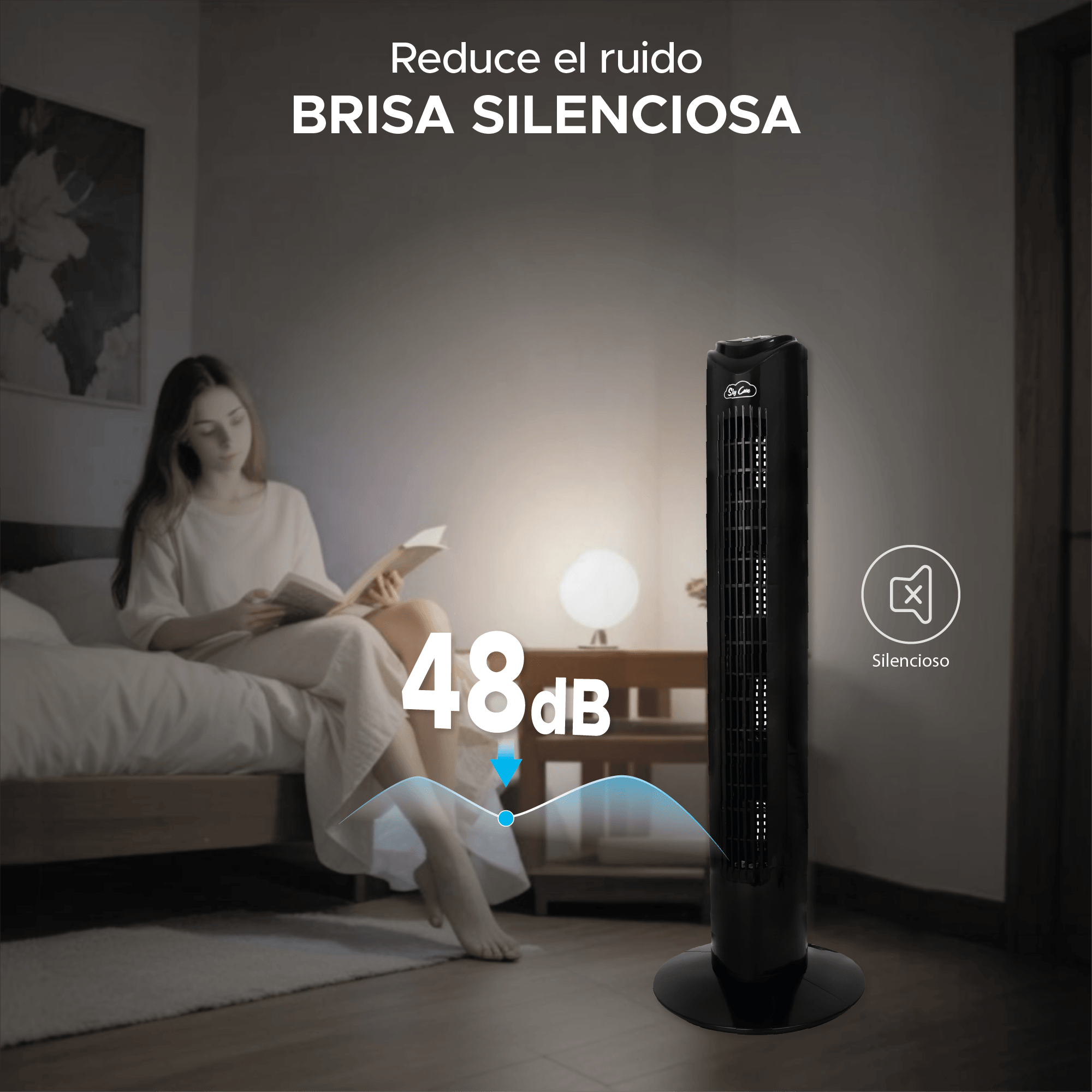 Ventilador Torre 83 CM Giratorio Control Remoto Negro