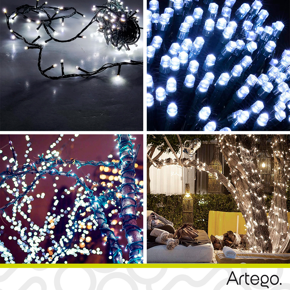 Luces serie de navidad 200 led interior exterior Decoración árbol de navidad eventos bodas LED christmas string lights con temporizador Artego Blanca