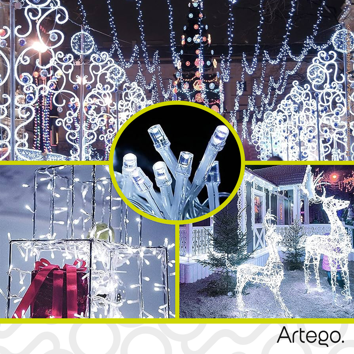 Luces serie de navidad 200 led interior exterior Decoración árbol de navidad eventos bodas LED christmas string lights con temporizador Artego Blanca.